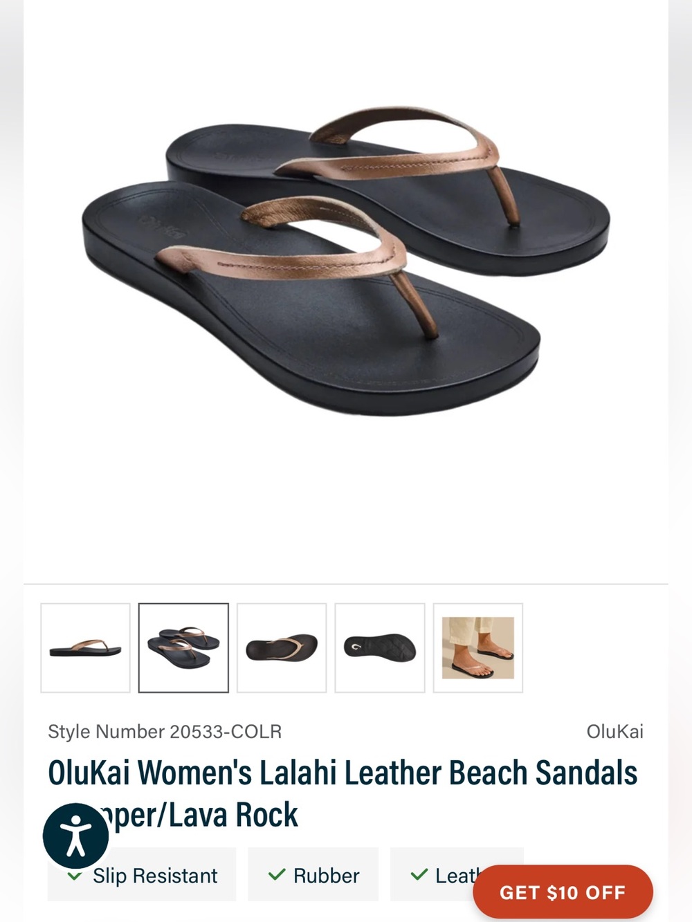 OluKai Women's LaLaHi Flip Flop Sandals in Rose Gold and Lava Rock Footbeds